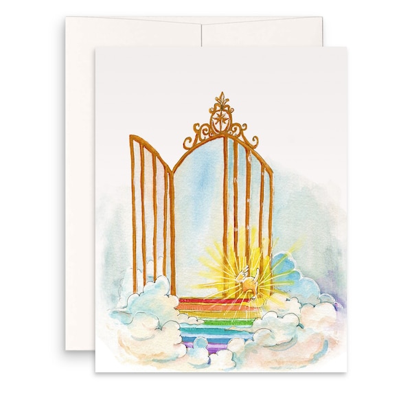 Gate Of Heaven Pet Sympathy Card - Cross the Rainbow Bridge Memorial Card For Loss Of Dog Cat