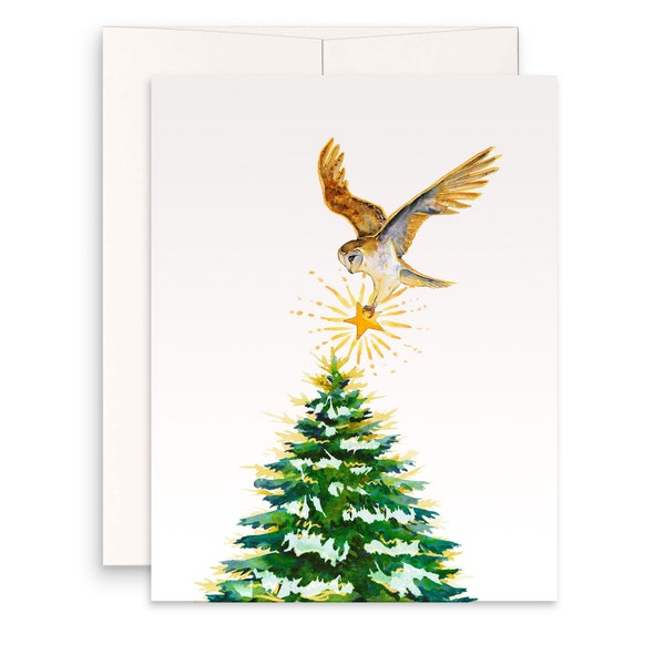 Schleiereule Winter Holiday Card Pack - Eulen Weihnachtskarten - Bauernhaus Weihnachtskarten Handgemacht Für Freunde