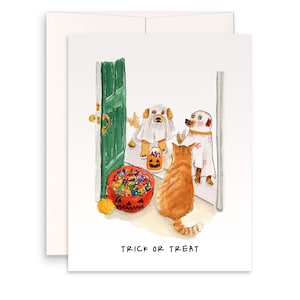 Cartes d'Halloween amusantes pour tromper ou traiter - Joyeux cadeau d'Halloween de la part d'un chat et d'un chien