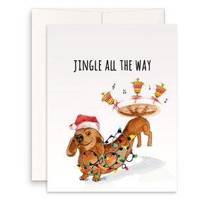 Dachshund Christmas Card Funny - Wiener Dog Jingle All The Way - Liyana Studio Greeting Cards