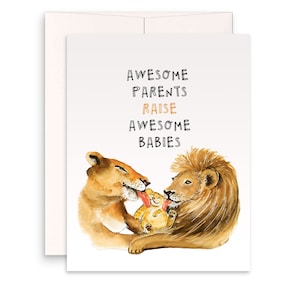 Lion Baby Shower Card Funny - Carte de félicitations pour bébé pour la première fois maman papa - Cadeau pour nouveaux parents - Liyana Studio