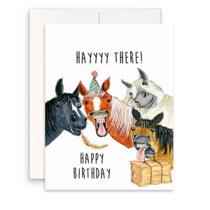 Cartes d'anniversaire drôles de cheval pour un collègue - Joyeux anniversaire Hay There - Carte d'anniversaire personnalisée drôle