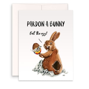 Cartes de Pâques lapin en chocolat pour enfants - oeuf de Pâques drôle carte de Pâques pour amis - cartes de voeux Liyana Studio faites main