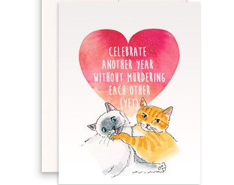 Funny Anniversary Card For Boyfriend - Murder Cats Couple - Boyfriend Anniversary Card