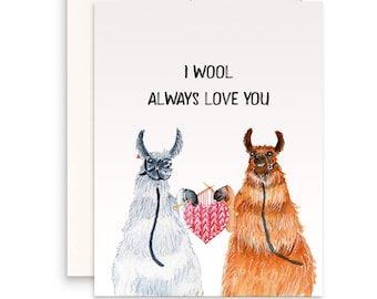 Llamas 7th Wool Anniversary Card For Husband - I Wool Always Love You - Funny Anniversary Cards For Him