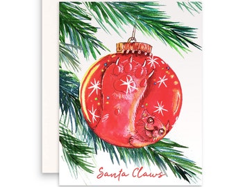 Funny Cat Christmas Cards Pack - Santa Claws Christmas Tree Ornament