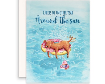 Summer Time Dog Swimming Pool Party Cards For Friends, Cute Summer Birthday Cards For Him, Summer Vibes Gifts For Her