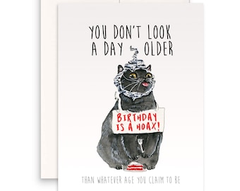 Hoax Cat Birthday Cards Funny - Conspiracy Theories Grey Cats Customized Birthday Card For Friends