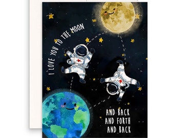 I Love You To The Moon And Back Funny Love Card For Husband, Kids Love Card Funny, Romantic Anniversary Card Astronaut Space Cards For Geek