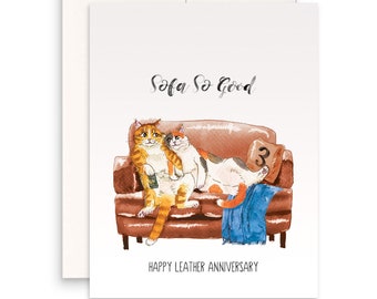 Cats 3 Years Leather Anniversary Card For Husband - Sofa So Good Couple- Funny 3rd Anniversary Cards For Him