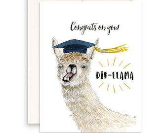 Diploma Llama High School Graduation Cards Funny - College Graduation Gift For Him - Congratulations Card For Daughter