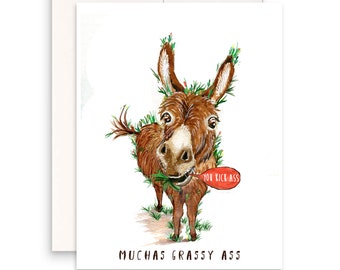 Grassy Ass Funny Thank You Cards Set - Muchas Gracias Donkey Cards Pun - You Kick Ass