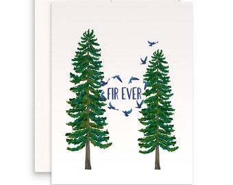 Houten jubileumkaart - Fir Tree Forever Love