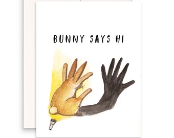 Rabbit Friendship Cards - Shadow Puppet Bunny Says Hi - Funny Easter Card Pack