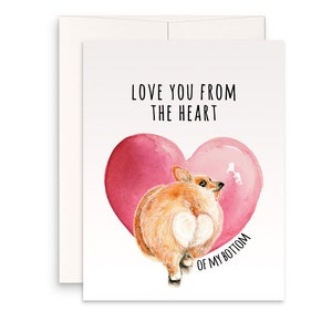 Corgi Butt Carte d’anniversaire drôle pour petit ami - Carte d’amour du chien - Je t’aime du cœur de mes fesses