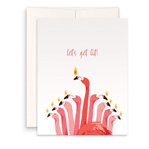 Funny Flamingos Hanukkah Card - Let's Get Lit