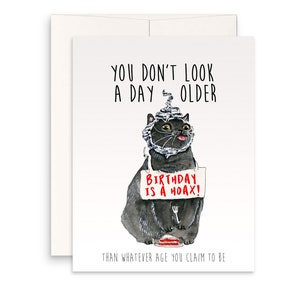 Cartes d'anniversaire de chat canular drôles-théories du complot chats gris carte d'anniversaire personnalisée pour les amis