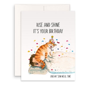 Rise and Shine Funny Birthday Card From The Cat Rude Gifts For Cat Lover Orange Cat