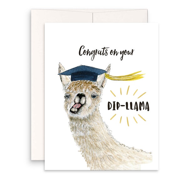 Diploma Llama High School Graduation Cards Funny - College Graduation Gift For Him - Congratulations Card For Daughter