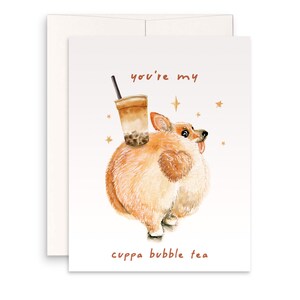 Corgis Boba Tee Valentinstag Karte für Freund - süße Boba Karte für sie - ich liebe dich Karte für Freundin