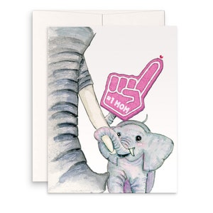 Carte drôle de fête des mères pour maman et bébé éléphant - Meilleur cadeau pour maman Doigt en mousse Pom-pom girl