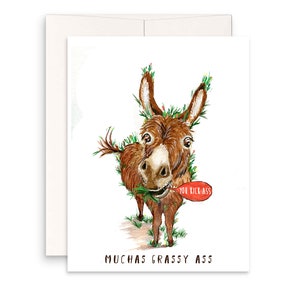 Met gras begroeide grappige bedankkaarten set - Muchas Gracias Donkey Cards Pun - You Kick Ass