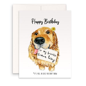 Carte d'anniversaire personnalisée d'un chien - Cadeaux chiens Golden Retriever - Joyeux anniversaire à mon être humain préféré