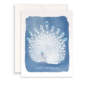 Cartes Peacock Happy Hanukkah - Carte de vœux aquarelle de vacances juives faite à la main