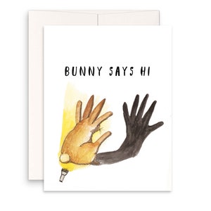 Rabbit Friendship Cards - Shadow Puppet Bunny Says Hi - Funny Easter Card Pack