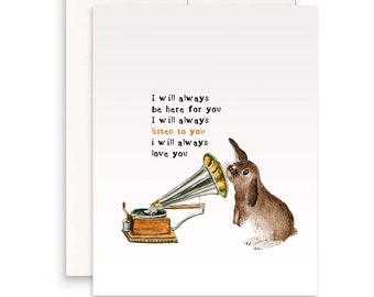 Bunny Valentines Card For Her - Rabbit love Anniversary card For Boyfriend - I will Listen To You Love Gift From Him