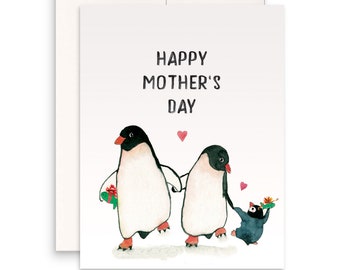 Penguin Mothers Day Card From Husband And Kid - Baby Mom Dad Card For New Parents