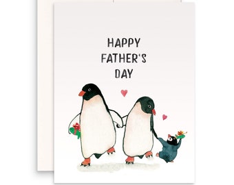Penguin Family Happy Fathers Day Card Funny - 1st Fathers Day Card From Wife To Husband - Baby Mom Dad Card For New Parents From Kid