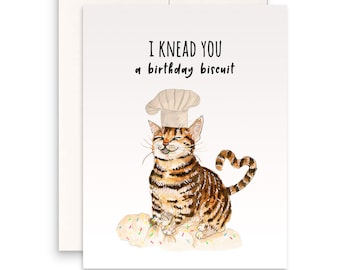 Funny Birthday Card From Cat Chef - Tabby Cat Knead Cake