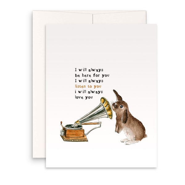 Bunny Valentines Card For Her - Rabbit love Anniversary card For Boyfriend - I will Listen To You Love Gift From Him