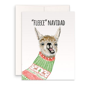 Feliz Navidad Llama Christmas Cards Funny - Ugly Holiday Sweater - Llama Fleece Navidad