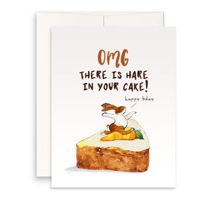 Bunny Carrot Cake Birthday Card Funny - OMG Hare In Your Cake - Kid Birthday Gifts