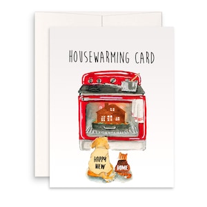 Funny Housewarming Card For Friend - Happy New Home Card - Cat Dog Oven Bake New House