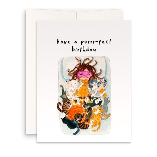 Cat Birthday Card Funny - Crazy Cat Lady Purr-fect Birthday Gifts