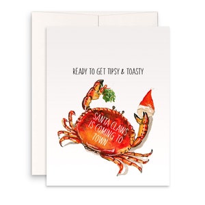 Carte de Noël drôle de griffes de Santa de crabe, carte de vacances drôle, carte de Noël de gui, humour de Noël, boisson drôle de fête de Noël de carte de Noël