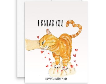 Funny Cat Valentines Card For Husband - Orange Cat Knead Your Love