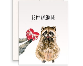 Raccoon Funny Valentines Card For Boyfriend - Be My Valentines Chocolate Candy Gift For Her - Funny Valentines Day Card For Him