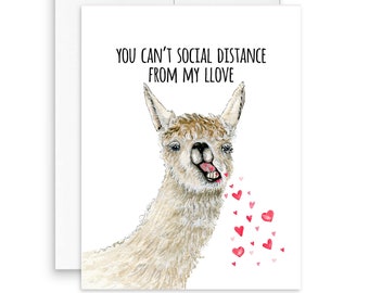 Funny Llama Spits Love Valentines Day Card Funny Pandemic - Social Distancing Card For Him, Quarantine Anniversary Cards For Husband