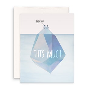 Happy Anniversary Card For Him -  I Love You This Much Like Iceberg Penguins Love Cards - Cute Penguin Valentines Day Card