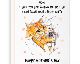 Grand Kitty Grandma Mother's Day Card From The Cat - Cat Lover Happy Mother's Day Card Funny - Cat Mom Gifts- Thank You For Raising Me