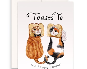 Cat Toast Funny Wedding Card - Wedding Toasts To Happy Couple - Engagement Card For Bridal Shower Gifts - Liyana Studio Handmade Greetings