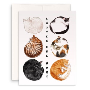 Oeufs de chat recroquevillés - Cartes de Pâques drôles d'oeufs de Pâques pour les amoureux des chats - Cartes de voeux Liyana Studio faites main