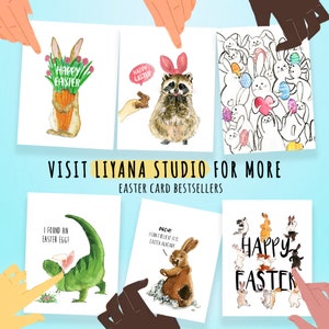 Carrot Flower Bunny Easter Card Pack Funny Easter Cards For Kids Watercolor Spring Greeting Card Set For Friends image 9