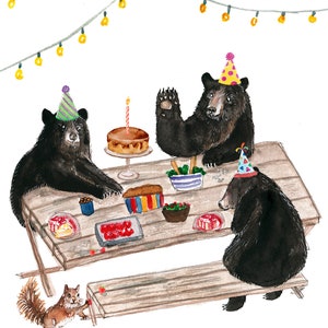 Black Bear Birthday Cards For Her Picnic Kids Birthday Party Card Whimsical Woodland Animals Birthday Card Funny Liyana Studio image 5