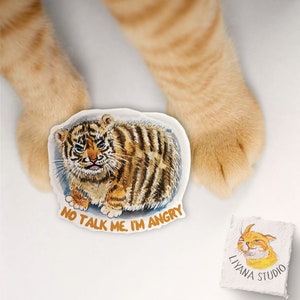 Angry Baby Tiger Sticker No Talk Me Angry Meme Sticker Waterproof Vinyl Sticker For Waterbottle Liyana Studio image 6