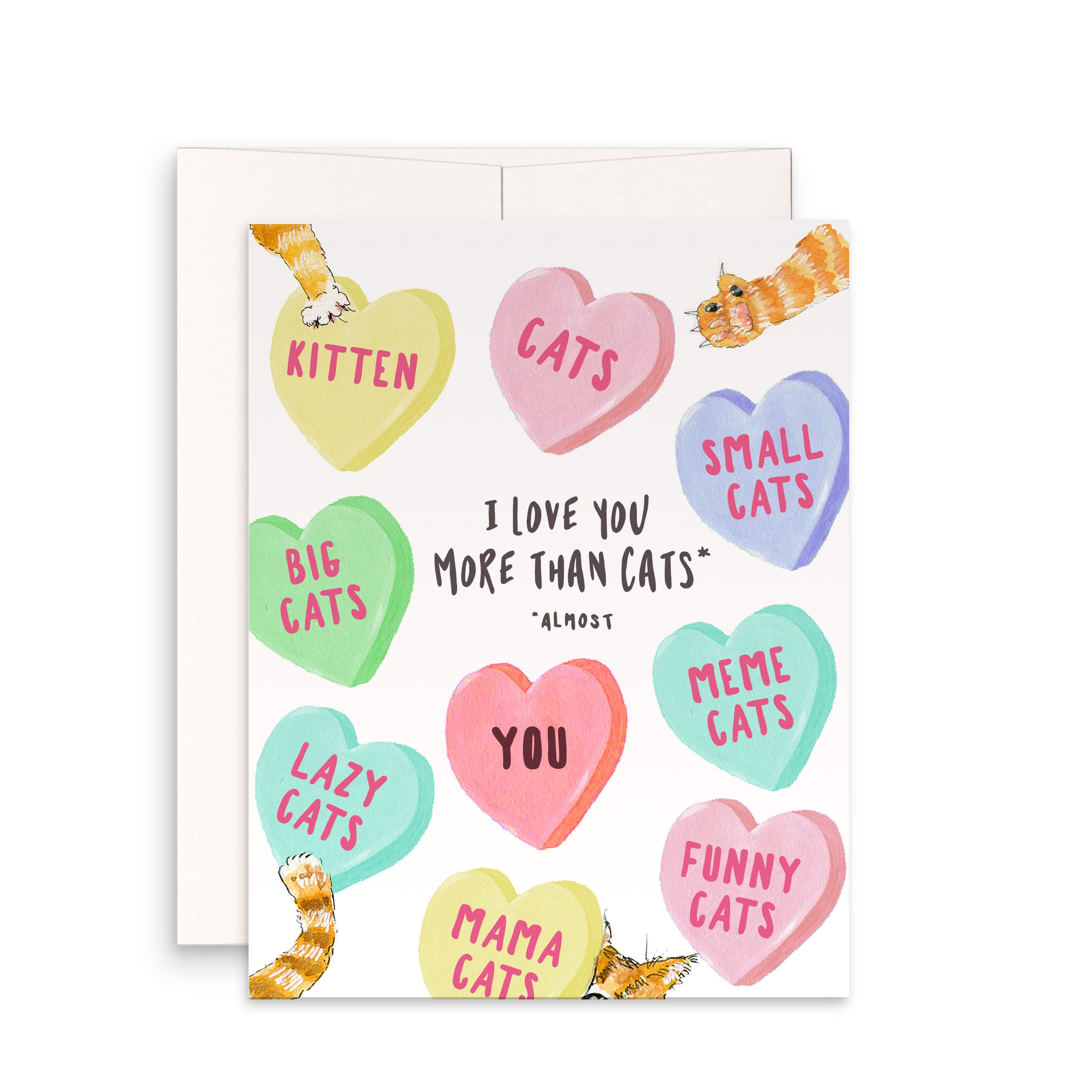 Heart Candy Cat Valentines Card For Boyfriend I Love You Etsy